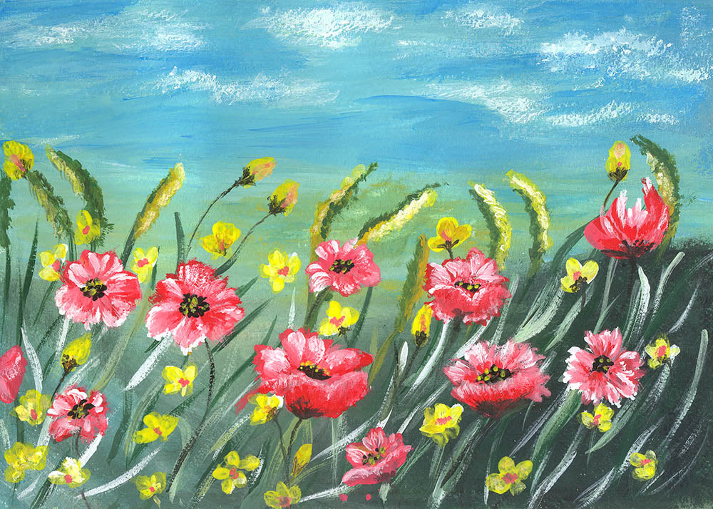 Avezano Hand-Painted Oil Painting Poppies Backdrop For Photography-AVEZANO